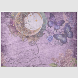 Moonlight Purple Moth Butterflies Lilac Flowers Tissue Paper
