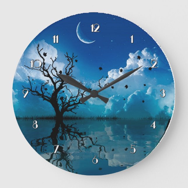 Moonlight Reflections Scenic Night Sky Wall Clock (Front)