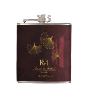 Moonlight Romance Groomsman Burgundy ID881 Hip Flask