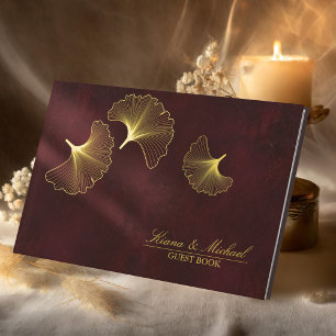 Moonlight Romance Wedding Burgundy Gold ID881 Guest Book