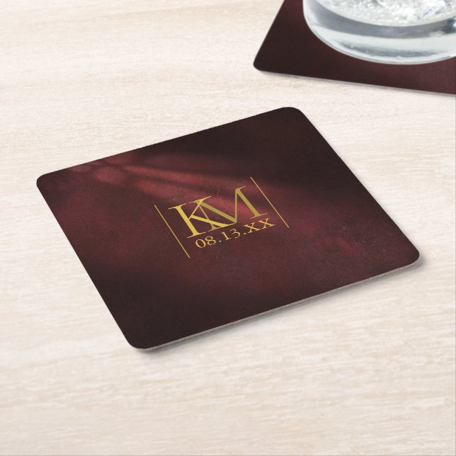 Moonlight Romance Wedding Burgundy ID881 Square Paper Coaster (Angled)
