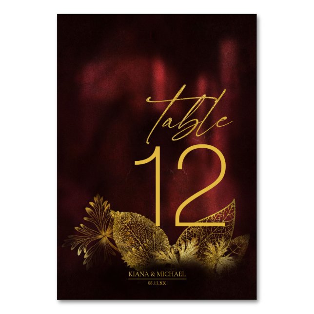 Moonlight Romance Wedding Burgundy ID881 Table Number (Front)