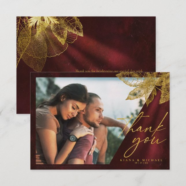 Moonlight Romance Wedding Burgundy ID881 Thank You Card (Front/Back)