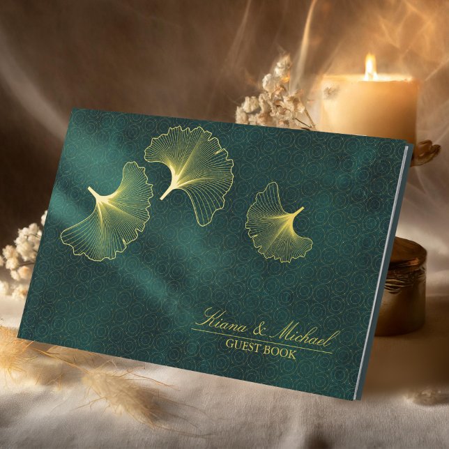Moonlight Romance Wedding Emerald Gold ID881 Guest Book (Creator Uploaded)