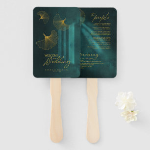 Moonlight Romance Wedding Program Emerald Gr ID881 Hand Fan