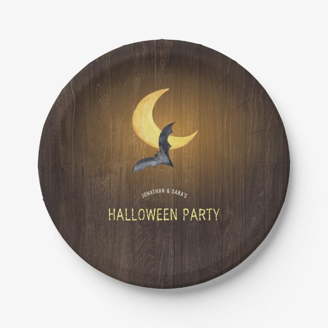 Moonlight Rustic Halloween Party Paper Plate (Front)