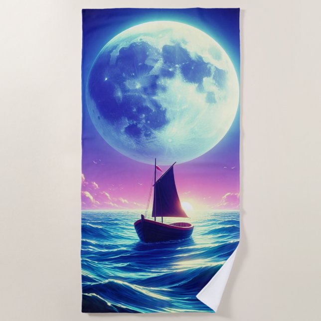Moonlight Sailing Beach Towel (Front)