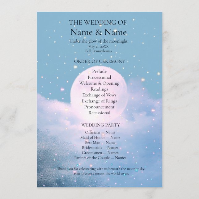 Moonlight Shimmer Atmospheric Wedding Collection Programme (Front)
