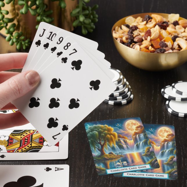 Moonlight Swans Monogram Go Fish Game Playing Cards (In Situ)