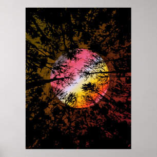Moonlight Through Dense Forest – Colourful Surreal Poster