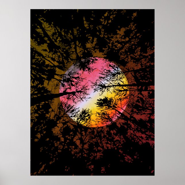 Moonlight Through Dense Forest – Colourful Surreal Poster (Front)