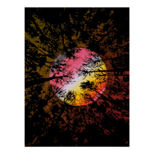 Moonlight Through Dense Forest – Colourful Surreal Poster