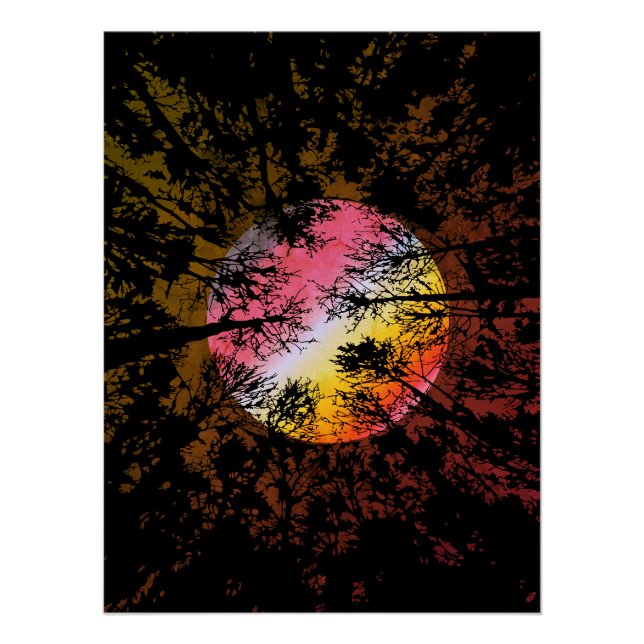 Moonlight Through Dense Forest – Colourful Surreal Poster (Front)