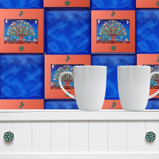 Moonlight Tree of Life Talavera Style Mexican Tile