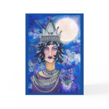 Moonlight Viking Queen Feline Familiar Blank Card