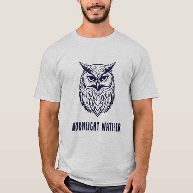 Moonlight Watcher – Mysterious Owl Design T-Shirt (Front)