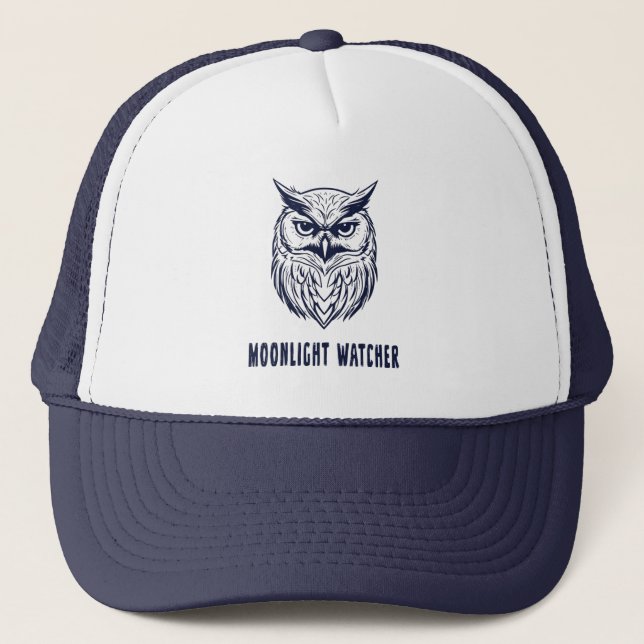 Moonlight Watcher Trucker Hat – Owl-Inspired (Front)
