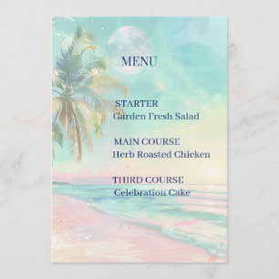 Moonlight Watercolor Beach Wedding Menu