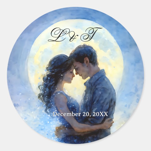 Moonlight Wedding Celestial Love Night Sky Theme Classic Round Sticker (Front)