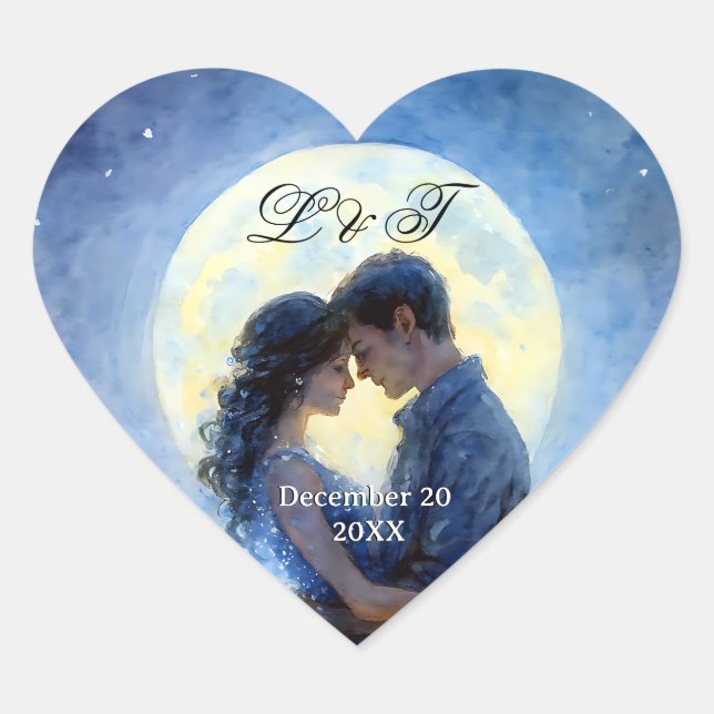 Moonlight Wedding Celestial Love Night Sky Theme Heart Sticker (Front)