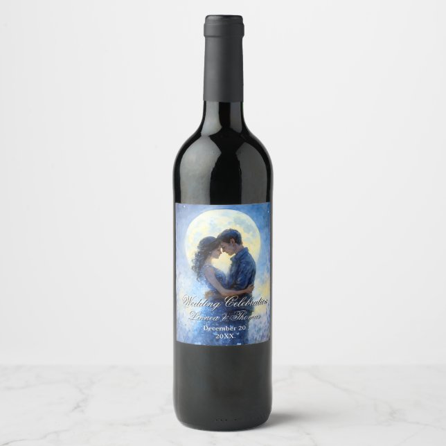 Moonlight Wedding Celestial Love Night Sky Theme Wine Label (Front)