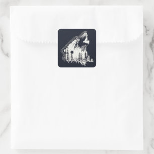 Moonlight Winter Wolf Pine Tree Forest Square Sticker