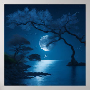 moonlight with beautiful natural trees  poster