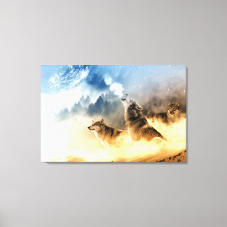 Moonlight wolf  in mountain forest photo print. canvas print