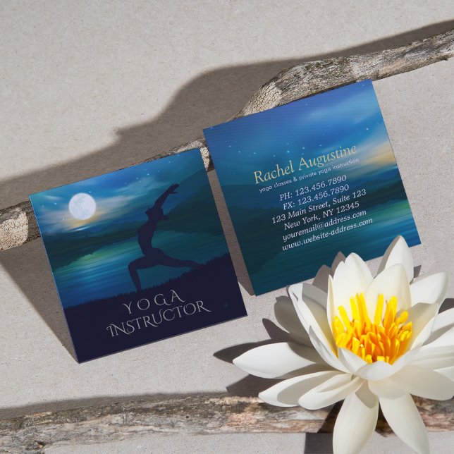 Moonlight Yoga Meditation Crescent moon Salutation Square Business Card (Creator Uploaded)