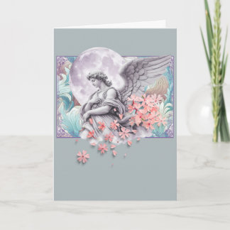 Moonlit Angel — Moon & pink blossoms, muted palett Card