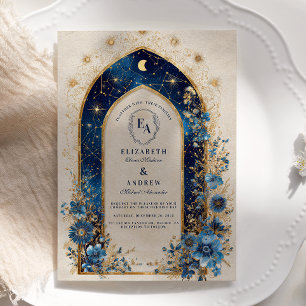 Moonlit Arch in Midnight Blue Wedding Invitation
