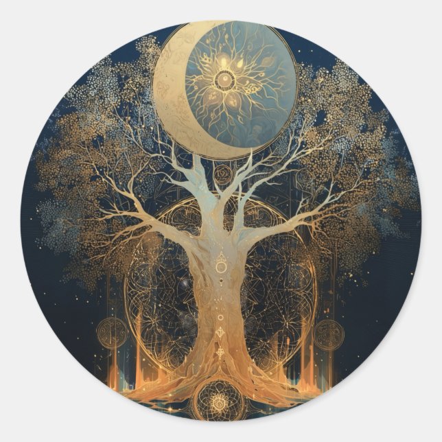 Moonlit Ascension | Tree of Life Design Classic Round Sticker (Front)