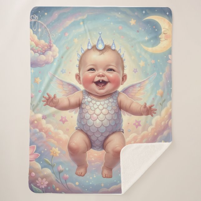 Moonlit Baby Dragon - A Whimsical Fantasy Sherpa Blanket (Front)