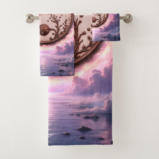 Moonlit Balance – Yin Yang of Eternal Light.  Bath Towel Set (Insitu)