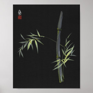 Moonlit Bamboo Chinese Brush Art Poster