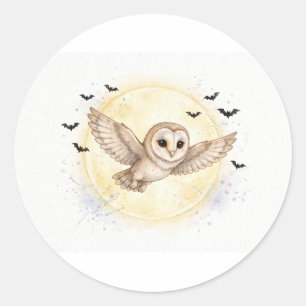 Moonlit Barn Owl Halloween Classic Round Sticker