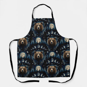 Moonlit Bear Watercolor Pattern   Celestial Forest Apron