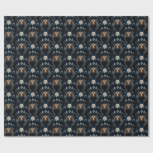 Moonlit Bear Watercolor Pattern Celestial Forest Wrapping Paper