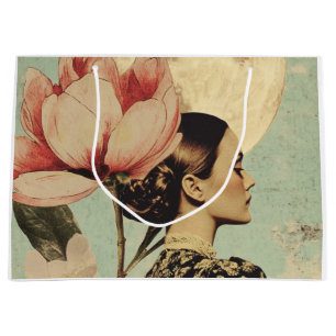 Moonlit Beauty – Woman with Pink Flower and Moon Large Gift Bag