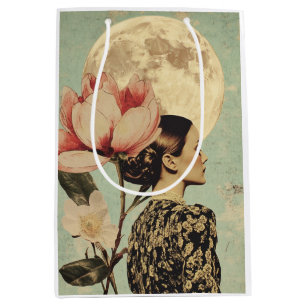 Moonlit Beauty – Woman with Pink Flower and Moon Medium Gift Bag