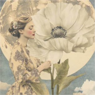 Moonlit Beauty – Woman with White Flower and Moon