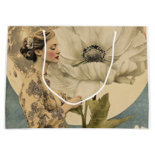 Moonlit Beauty – Woman with White Flower and Moon Large Gift Bag