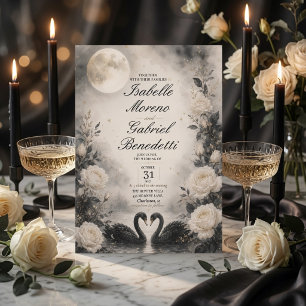 Moonlit Black Swan Gothic Invitation