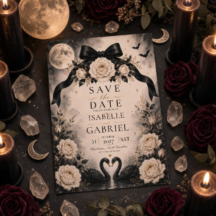 Moonlit Black Swan Gothic Save the Date Card
