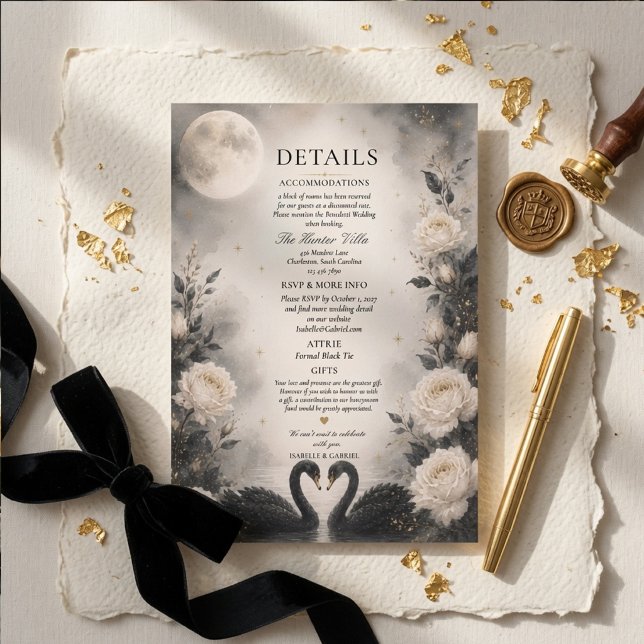 Moonlit Black Swan Gothic Wedding Details Card (Creator Uploaded)