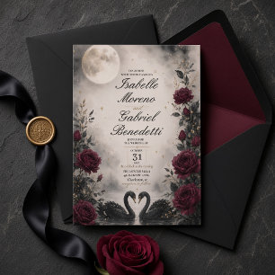 Moonlit Black Swan Gothic Wedding Invitation