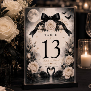 Moonlit Black Swan Gothic Wedding Table Number