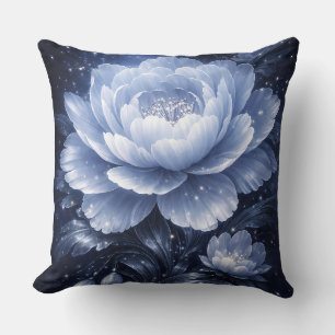 Moonlit Bloom – Luminous Blue Floral Wall Art Cushion