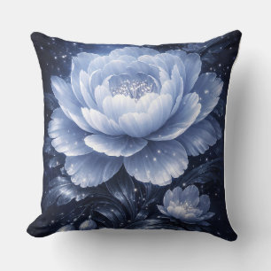 Moonlit Bloom – Luminous Blue Floral Wall Art Cushion