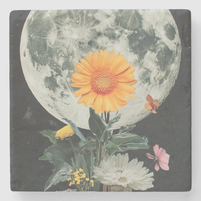 Moonlit Blooms Over Rustic Charm (2) Stone Coaster (Front)
